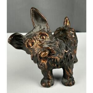 Vintage Brass‑Tone Terrier Dog Figurine 6.5" Realistic Heavy Ceramic Statue